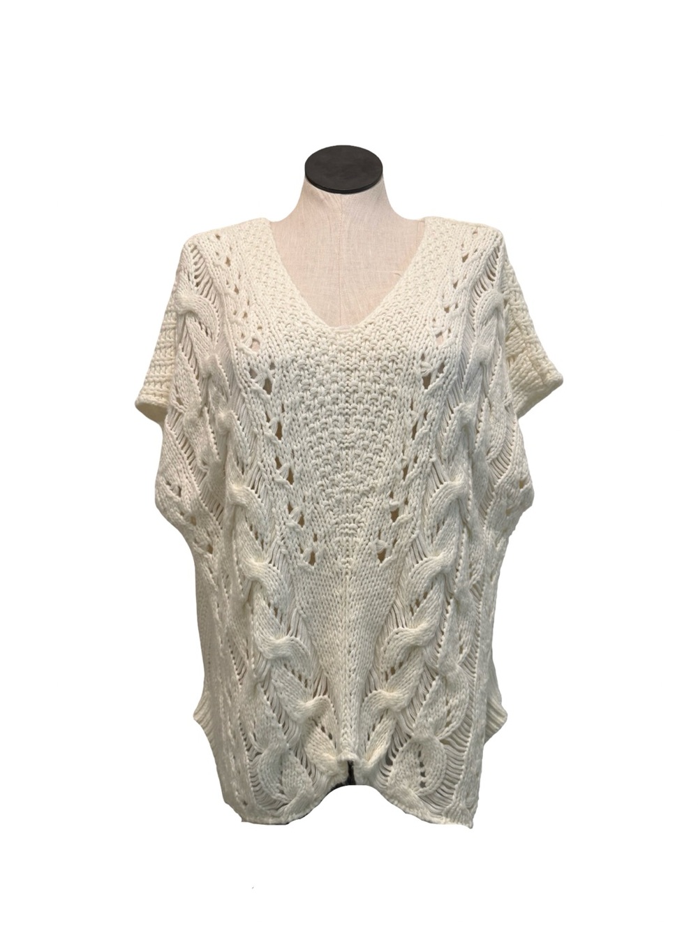 Charlotte Tarantola Cream Cable-Stitch V-Neck Sweater Poncho